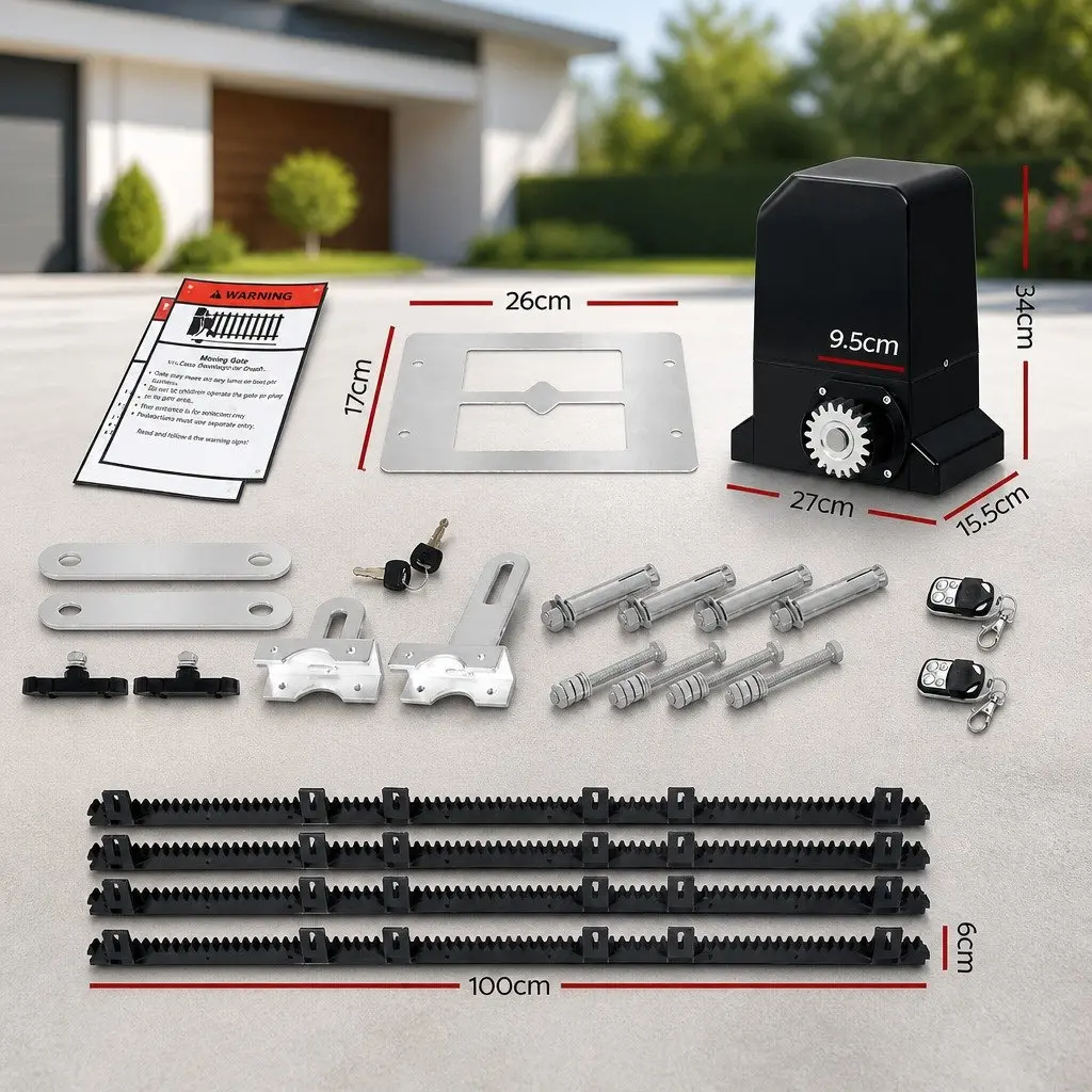 Automatic Sliding Gate Opener Kit 4M Rail 1000kg Capacity Motor Remote Control