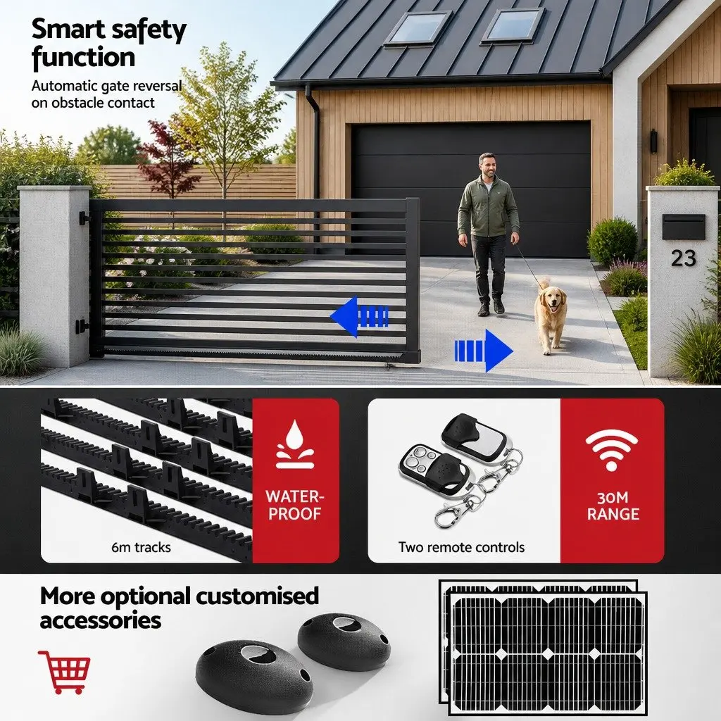 Automatic Sliding Gate Opener Kit 6M 1000KG Driveway Security System