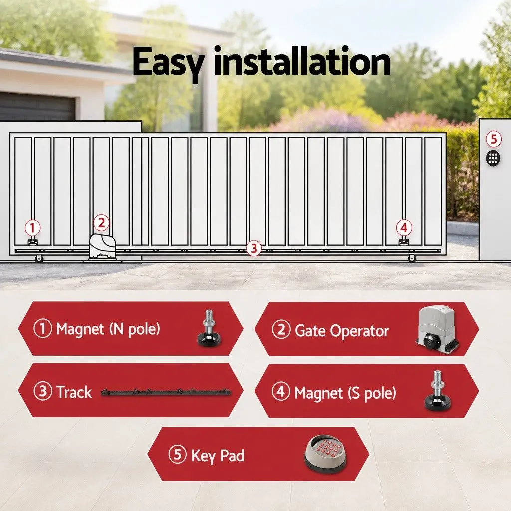 Automatic Sliding Gate Opener Kit 450W Motor 4M Rail White