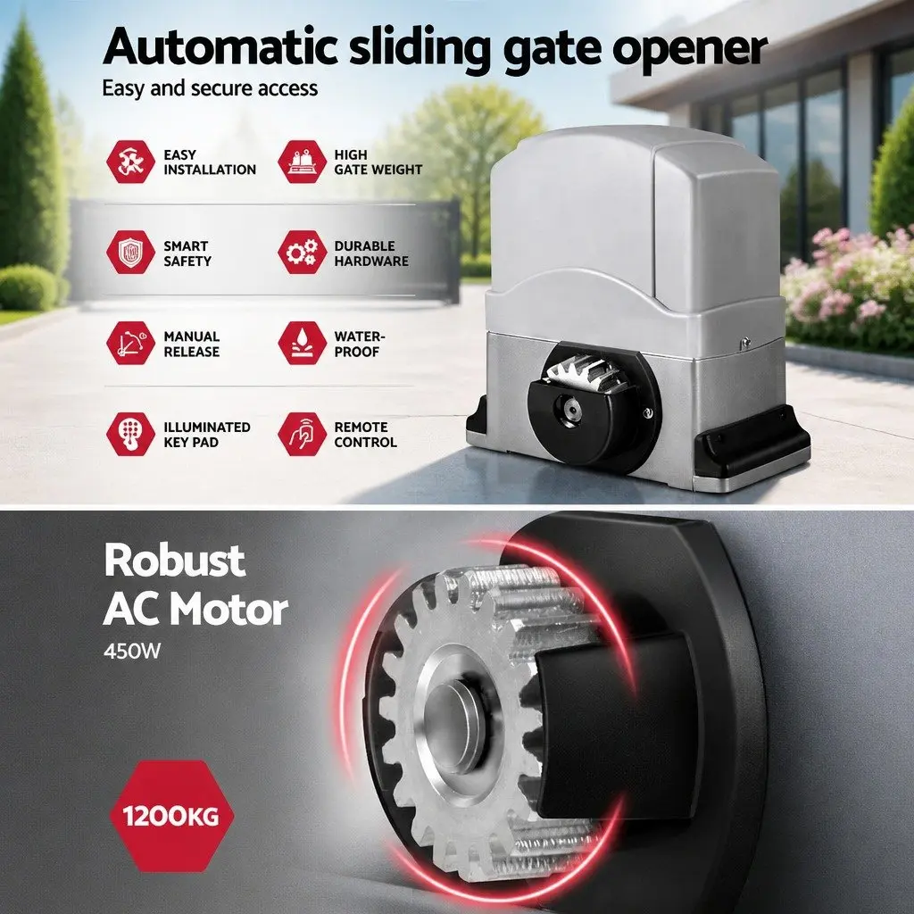 Electric Automatic Sliding Gate Opener Kit Motor 4M 1200kg Remote Control