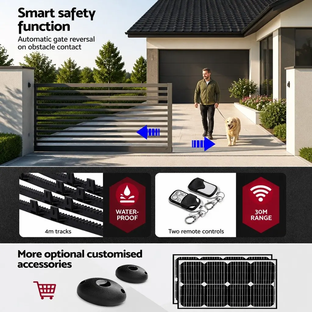 Electric Automatic Sliding Gate Opener Kit Motor 4M 1200kg Remote Control