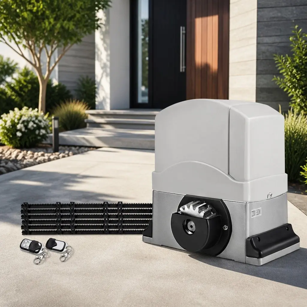 Electric Sliding Gate Opener Kit 6M 1200kg White with Remote Control for Residential and Commercial Gates