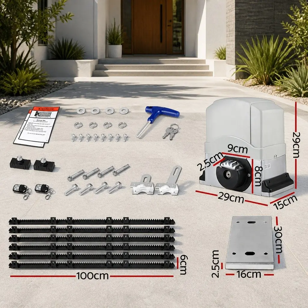 Electric Sliding Gate Opener Kit 6M 1200kg White with Remote Control for Residential and Commercial Gates