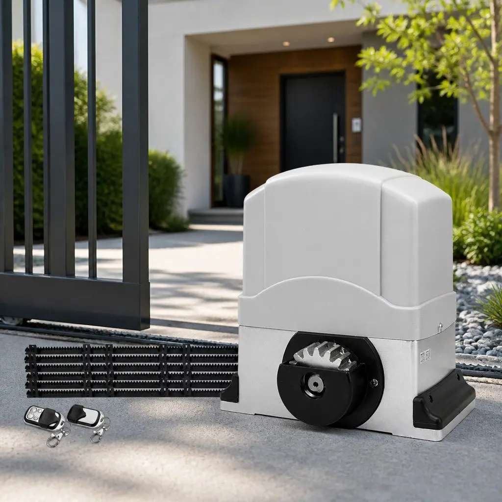 Electric Sliding Gate Opener Kit 6M 1200kg White with Remote Control for Residential and Commercial Gates