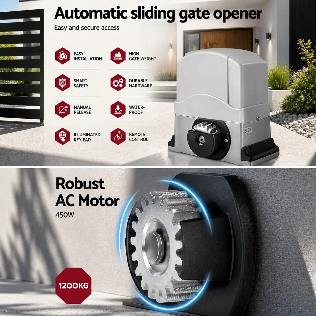 Electric Sliding Gate Opener Kit 6M 1200kg White with Remote Control for Residential and Commercial Gates