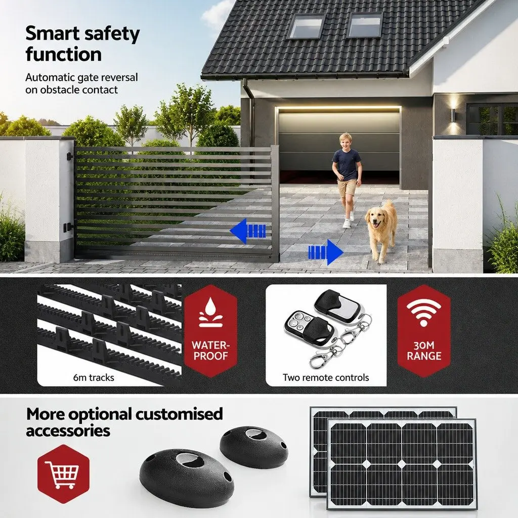 Electric Sliding Gate Opener Kit 6M 1200kg White with Remote Control for Residential and Commercial Gates