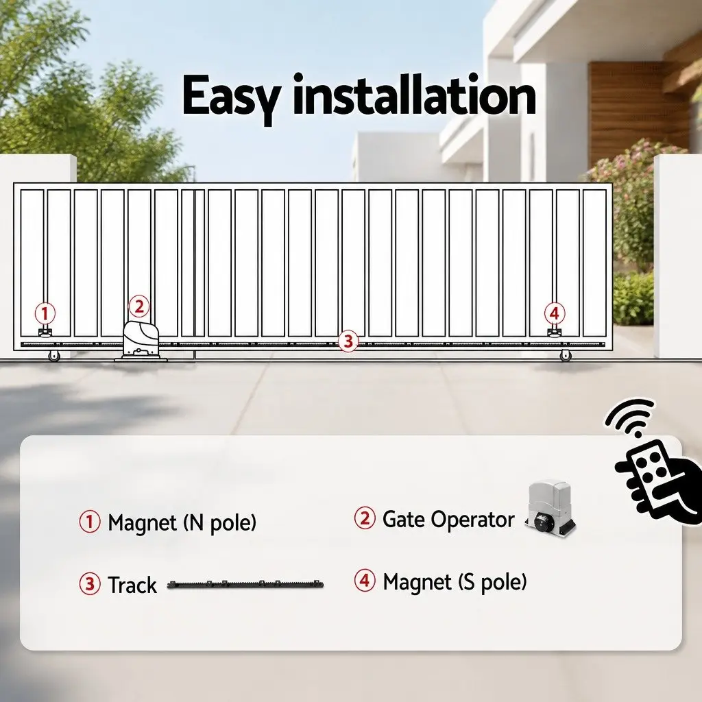 Electric Sliding Gate Opener Kit 6M 1200kg White with Remote Control for Residential and Commercial Gates