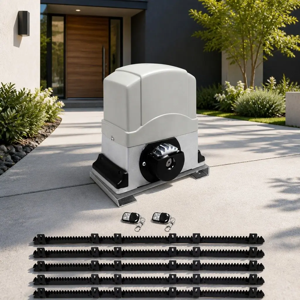 Electric Sliding Gate Opener Kit 6M 1200kg White with Remote Control for Residential and Commercial Gates