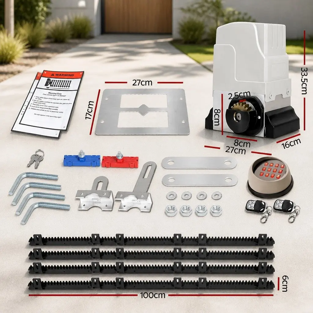 Automatic Sliding Gate Opener Motor Kit 4M Rail Remote Control Keypad