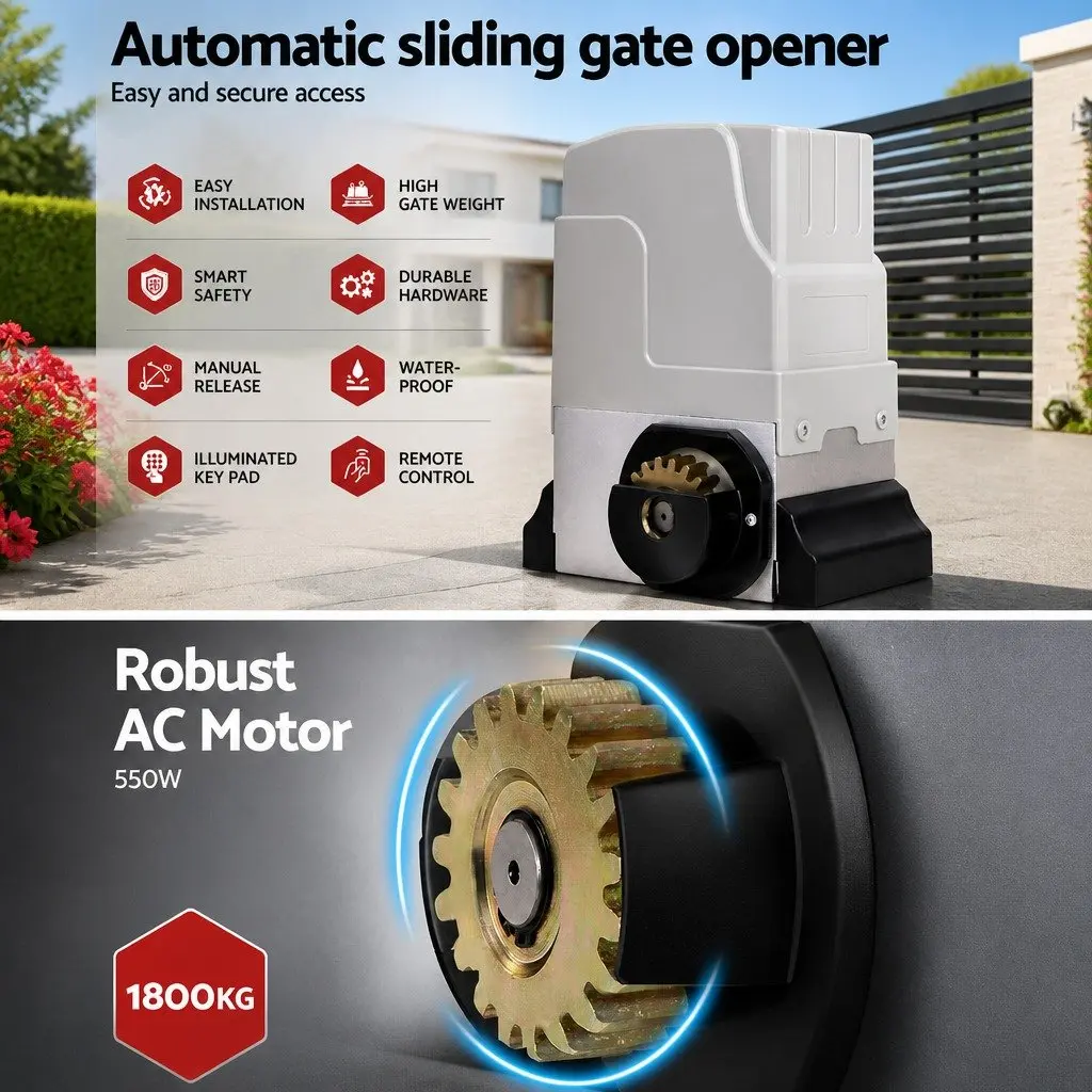 Automatic Sliding Gate Opener Kit 6M Keypad 1800KG Heavy Duty Motor Access