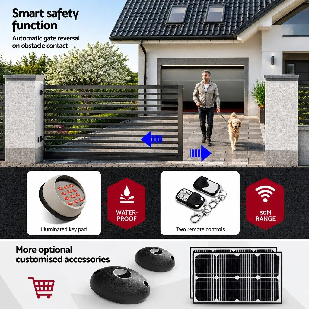 Automatic Sliding Gate Opener Kit 6M Keypad 1800KG Heavy Duty Motor Access