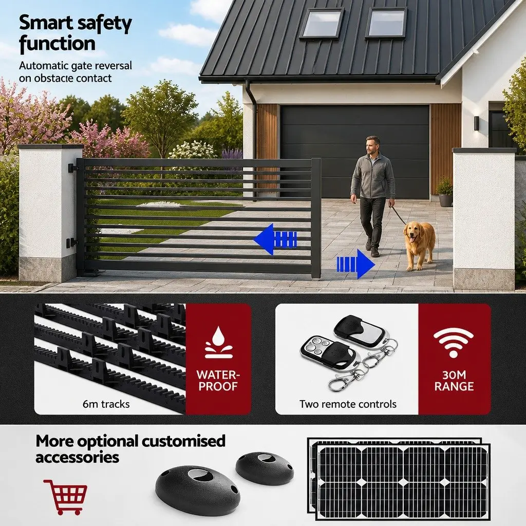 Automatic Sliding Gate Opener Motor Kit Powerful 550W 6M Rail 1800kg Capacity