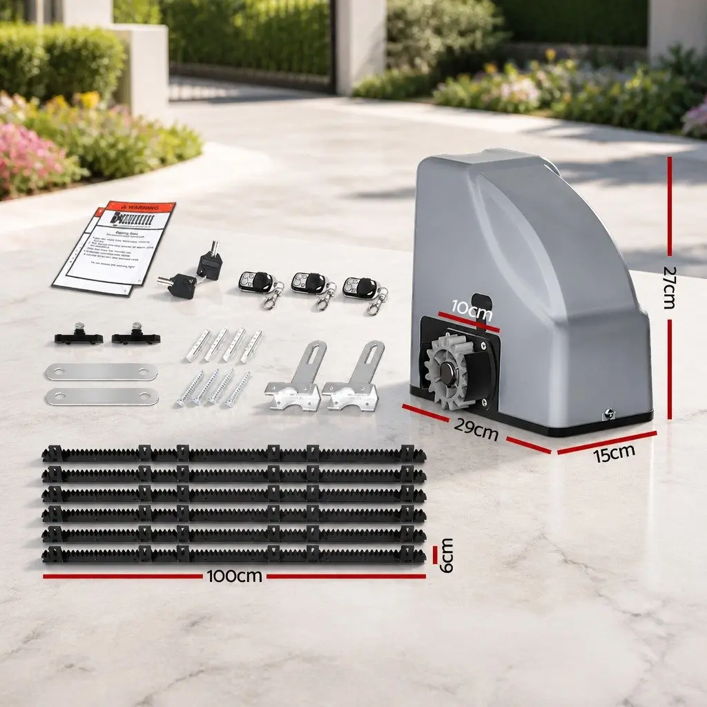 Electric Gate Opener Kit Remote Control 6M 800KG Grey