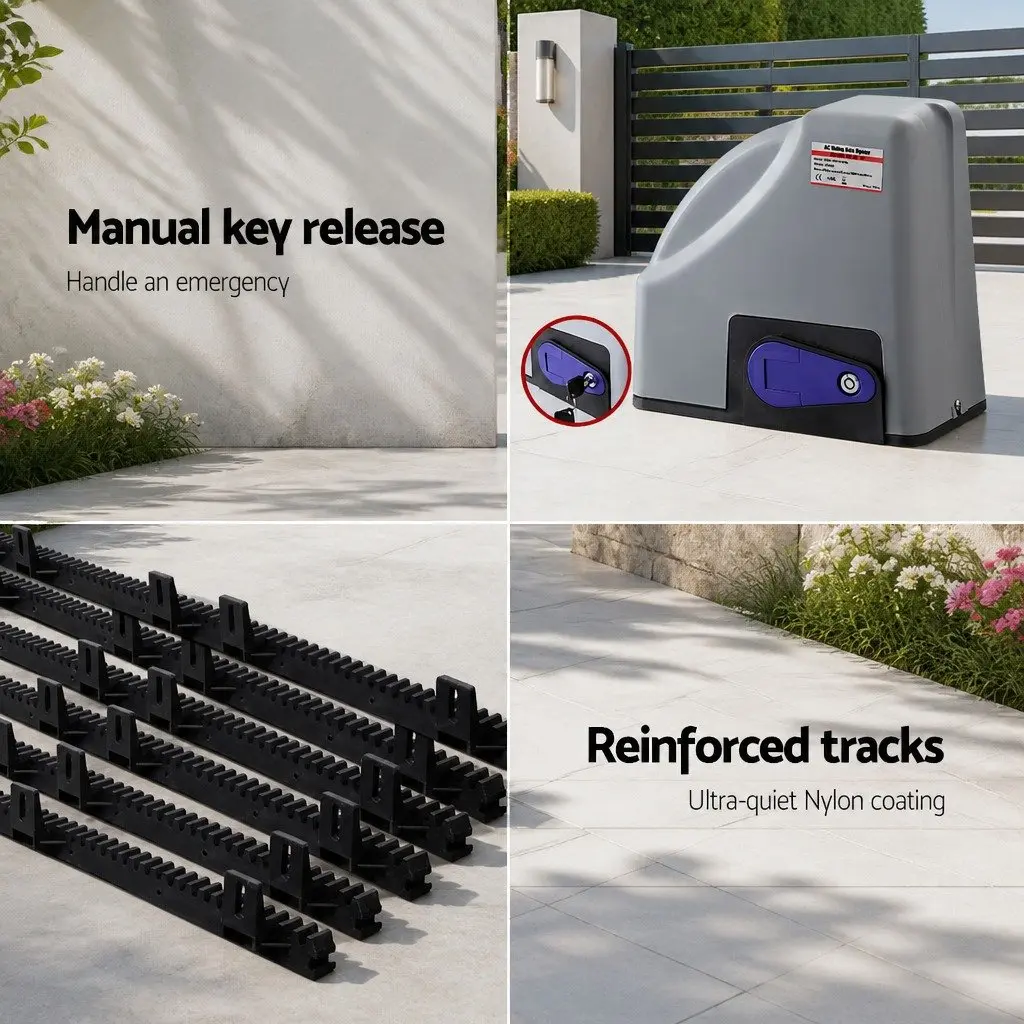Electric Gate Opener Kit Remote Control 6M 800KG Grey