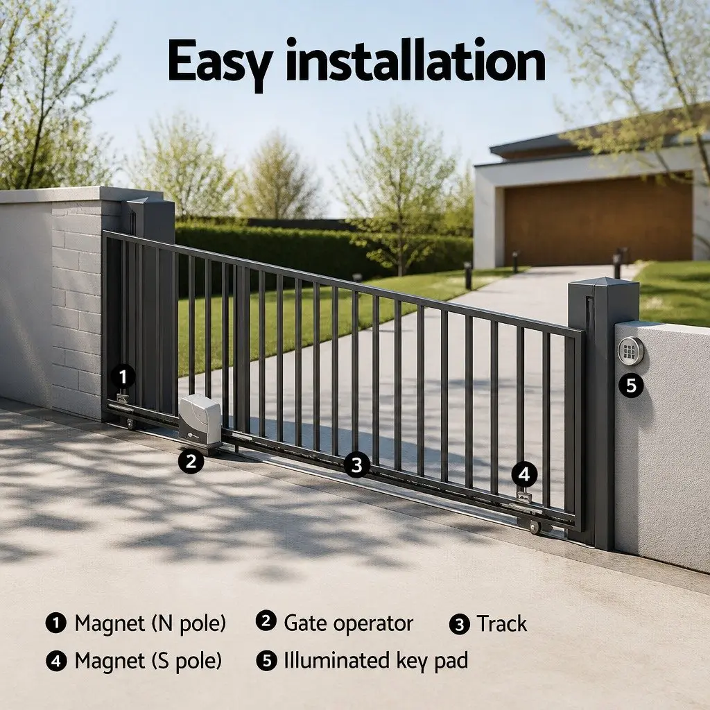 Electric Gate Opener 800KG Automated System with 4M Rail Remote Control and Keypad