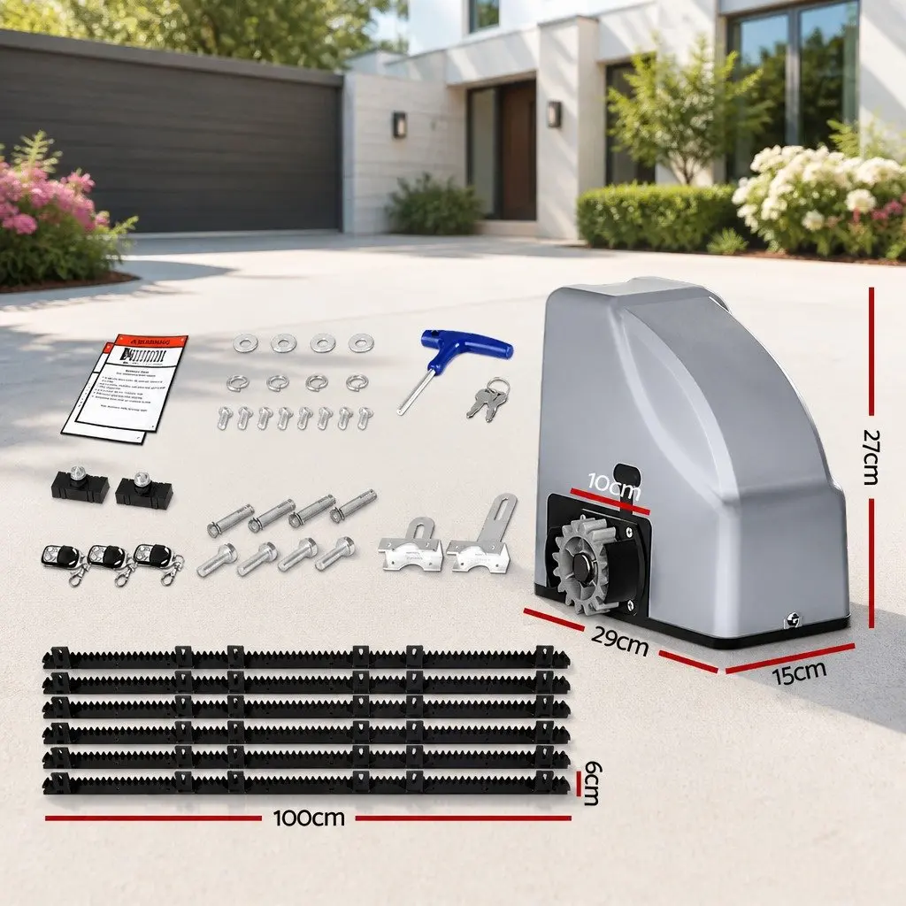 Electric Gate Opener Kit 800kg Capacity 6m Length Silver with Remote Control