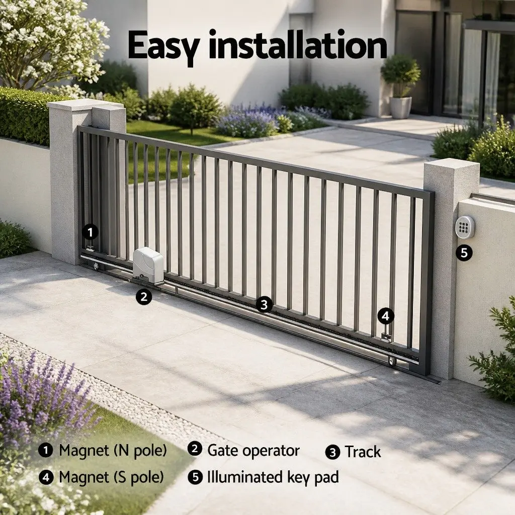 Electric Gate Opener Kit 800kg Capacity 6m Length Silver with Remote Control