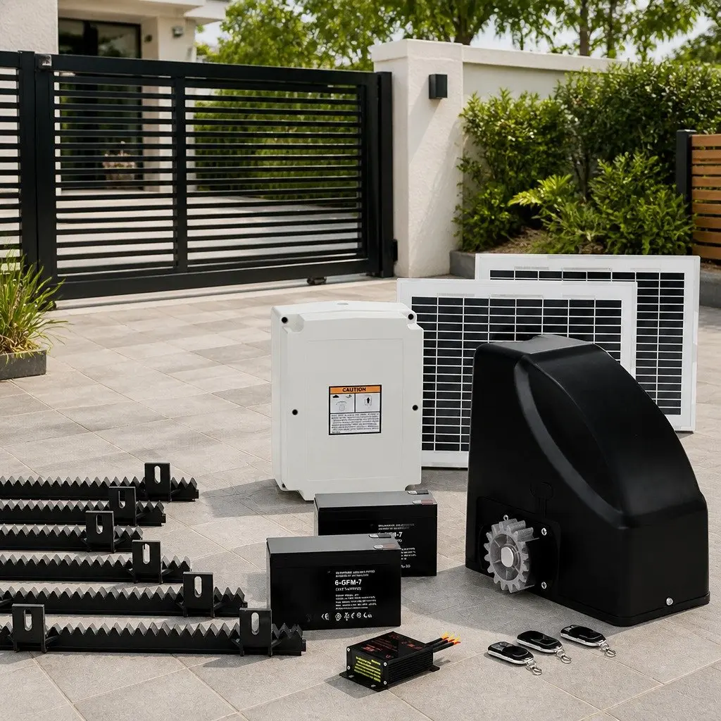 Automatic Sliding Gate Opener Solar Kit 20W 6M 600KG Remote Control Steel Wood