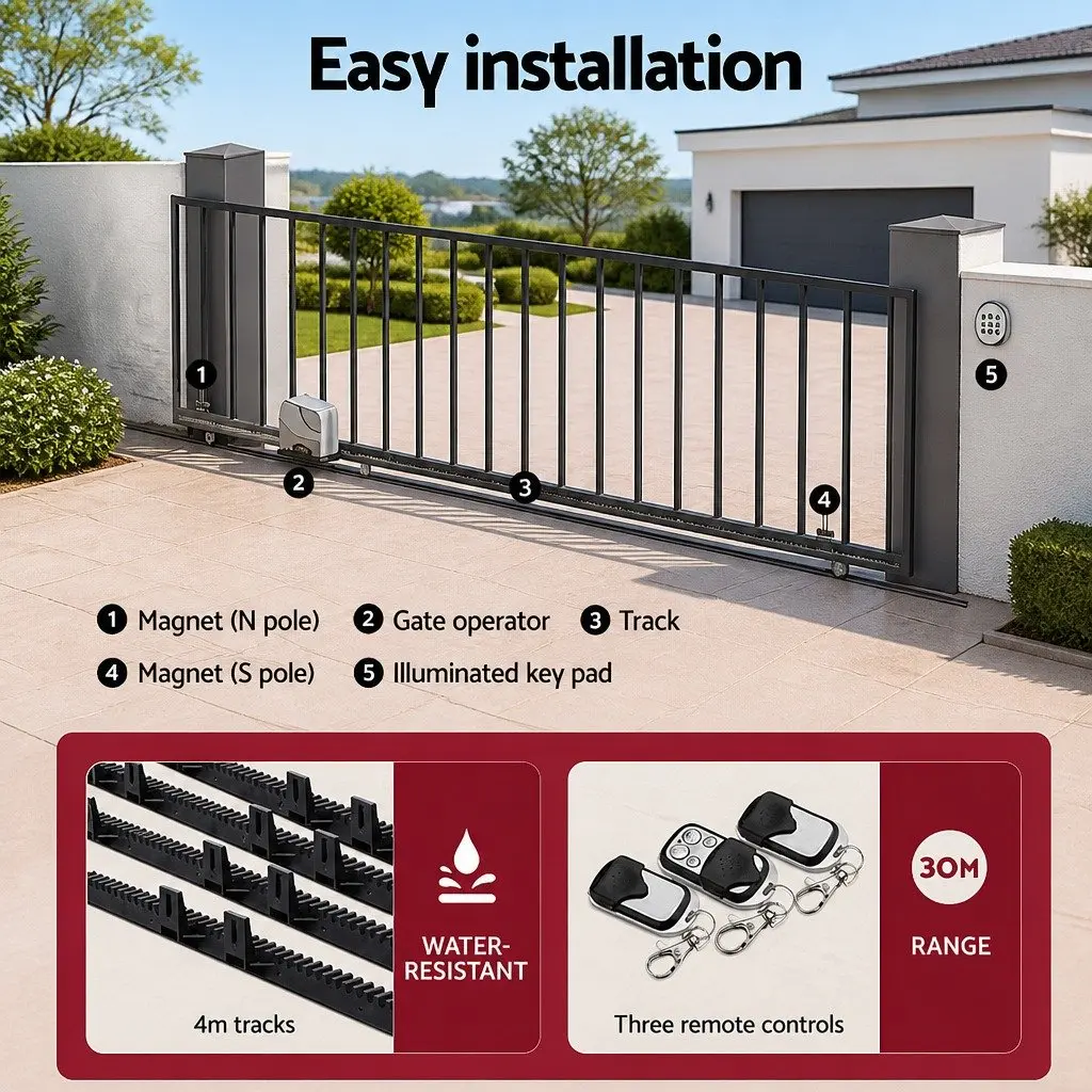 Solar Automatic Gate Opener Kit Heavy Duty 600KG 6M with Remote Control