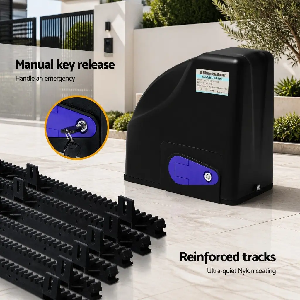 Solar Automatic Sliding Gate Opener Kit 40W 600KG 6M Adjustable Auto-Close