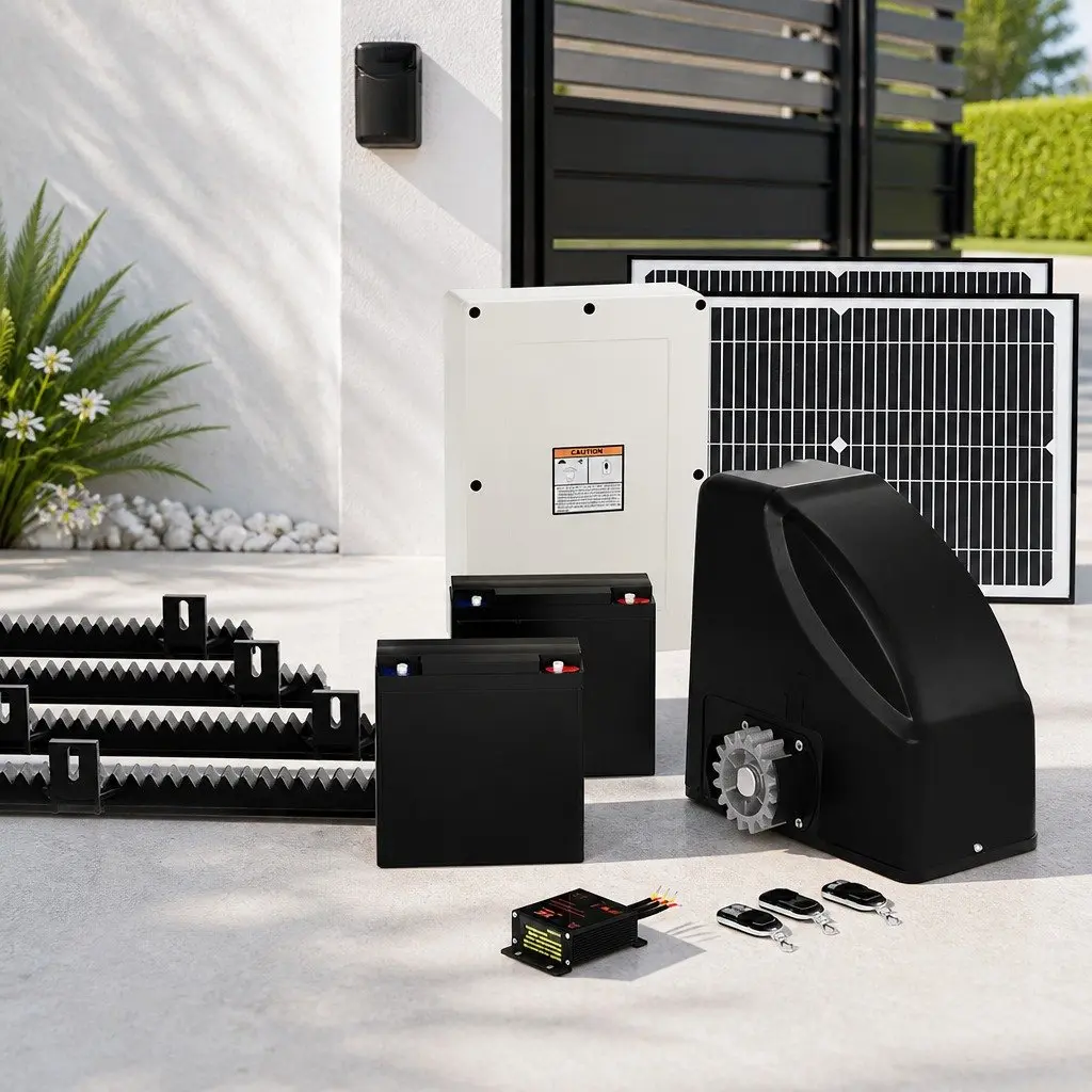 Automatic Sliding Gate Opener Solar 40W 600kg Capacity Remote Control Black