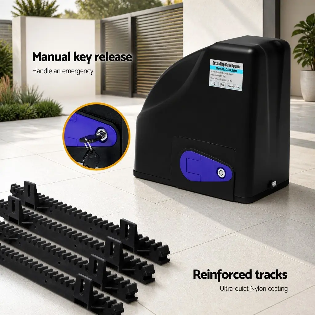Solar Automatic Gate Opener Powerful 600kg Capacity Remote Control 40W Black