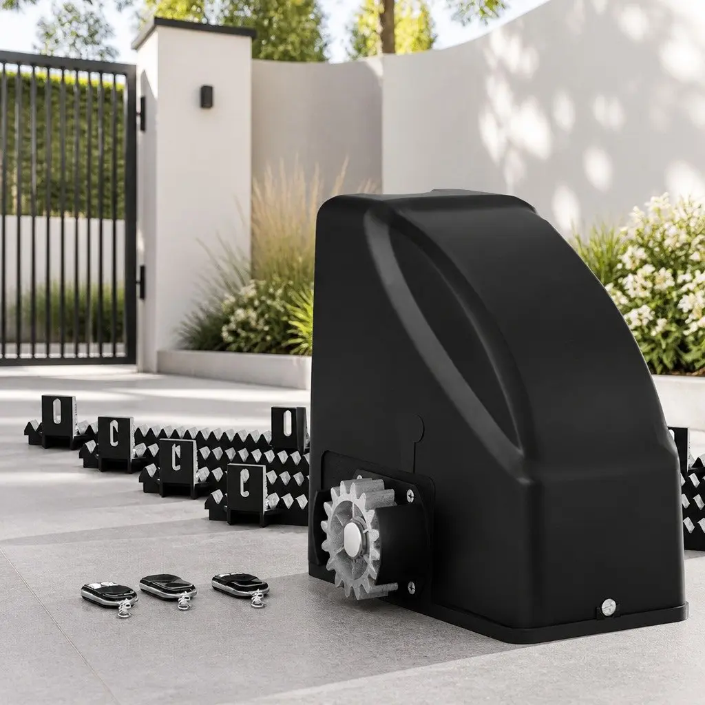 Automatic Sliding Gate Opener Kit 4M 600KG Solar Powered Remote Control Black