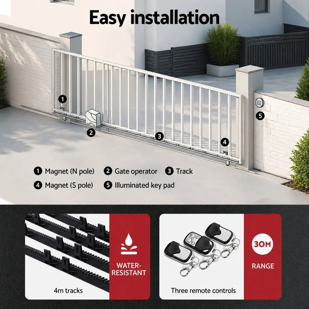Automatic Sliding Gate Opener Solar Powered 4M 600KG Remote Control