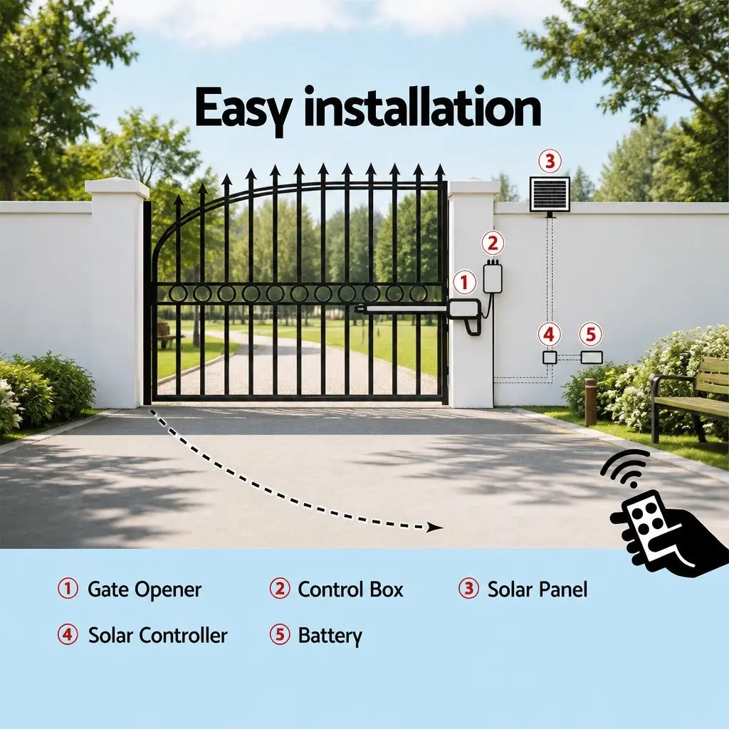 Solar Gate Opener Automatic Control Single Swing 500kg Remote Arm Kit