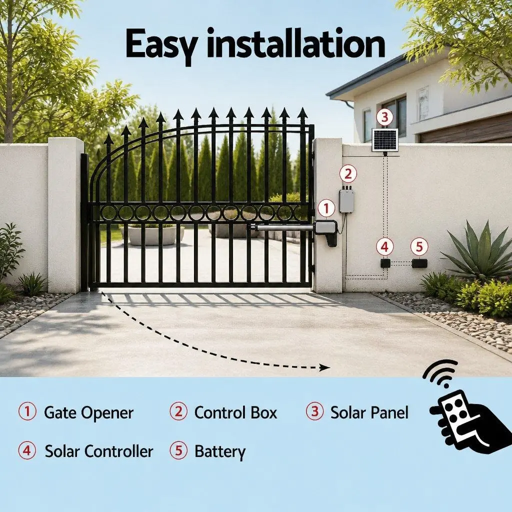 Solar Powered Gate Opener Automatic 500KG with 10W Panel Remote Control