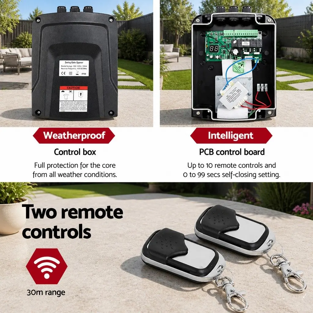Dual Swing Gate Opener Solar Powered 800kg Remote Control 20W Black
