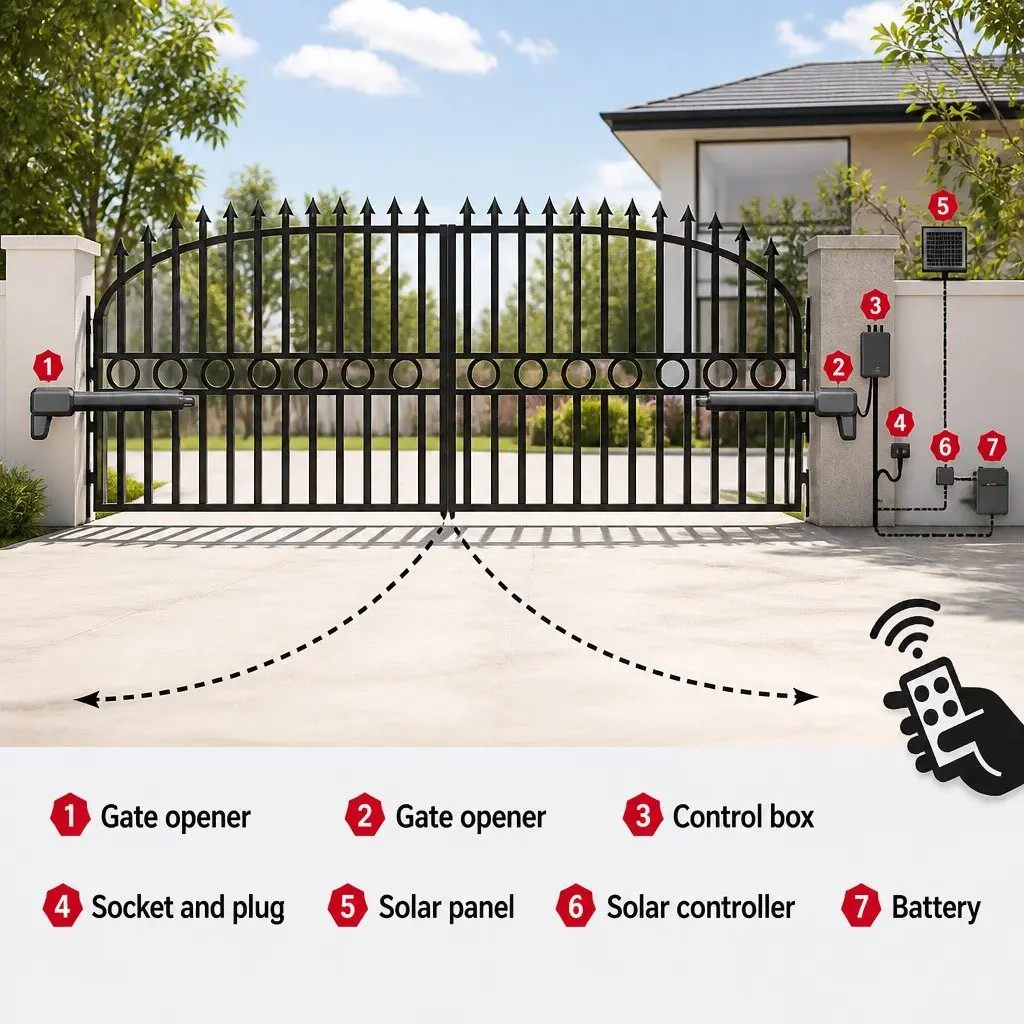 Dual Swing Gate Opener Solar Powered 800kg Remote Control 20W Black