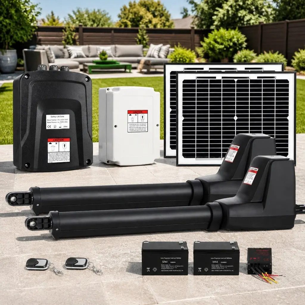 Dual Swing Gate Opener Solar Powered 800kg Remote Control 20W Black