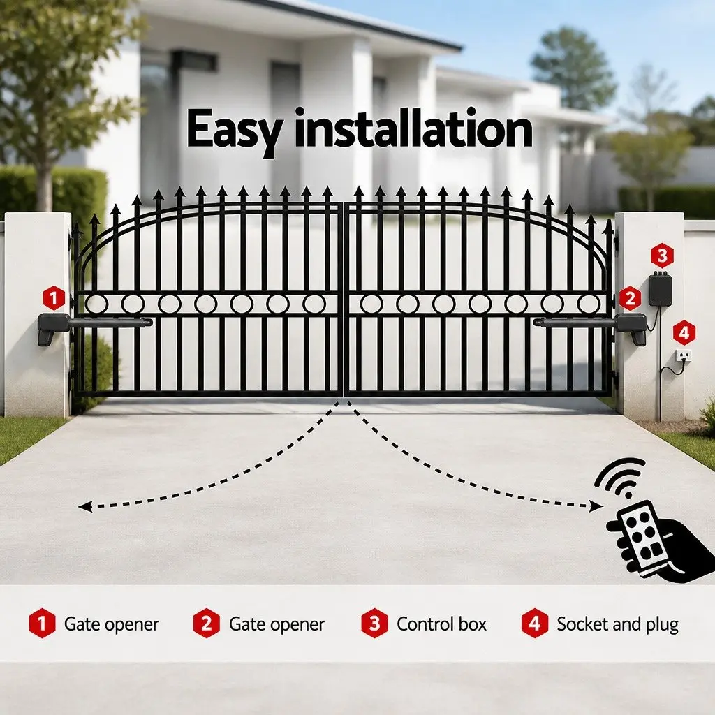 Electric Double Swing Gate Opener Remote Control Kit 800kg Automatic System