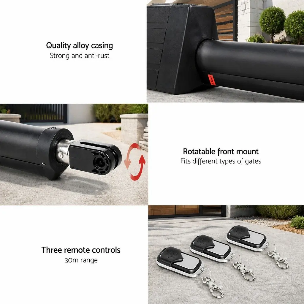 Electric Gate Opener Single Swing Automatic 300kg 5m Black Remote Control