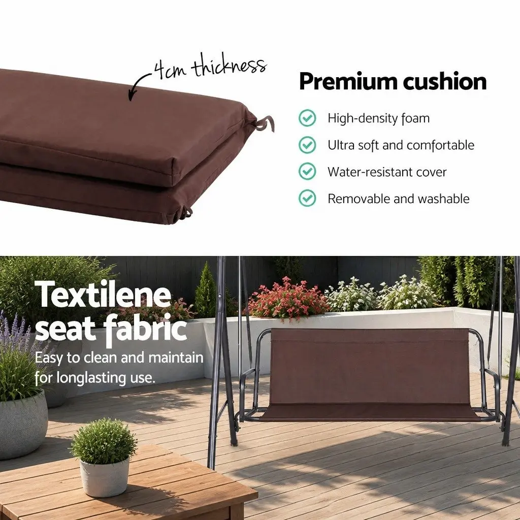 Outdoor Swing Chair Adjustable Canopy Three Seater Dark Brown