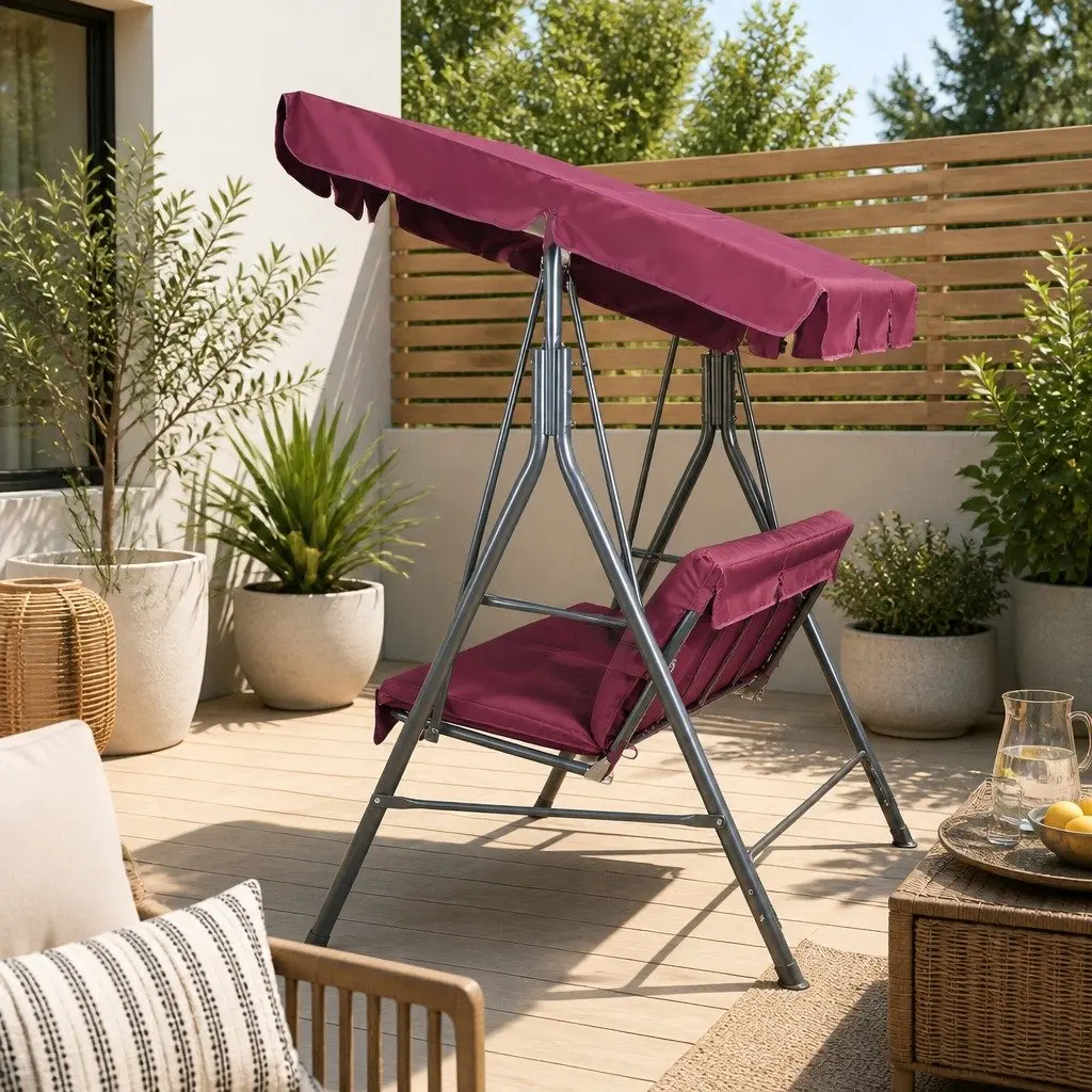 Outdoor Swing Chair 3 Seater Garden Bench Canopy Lounge Furniture Wine Red