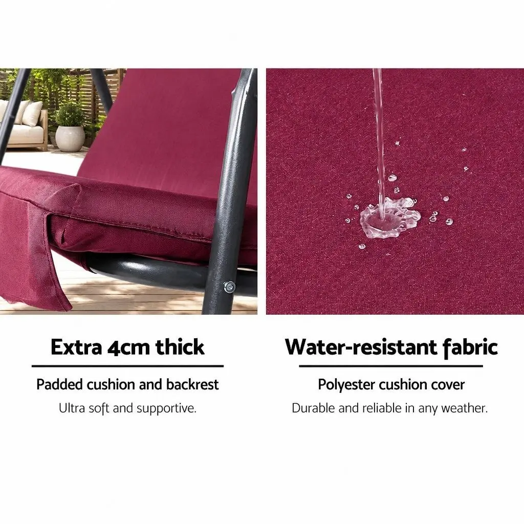 Outdoor Swing Chair 3 Seater Garden Bench Canopy Lounge Furniture Wine Red
