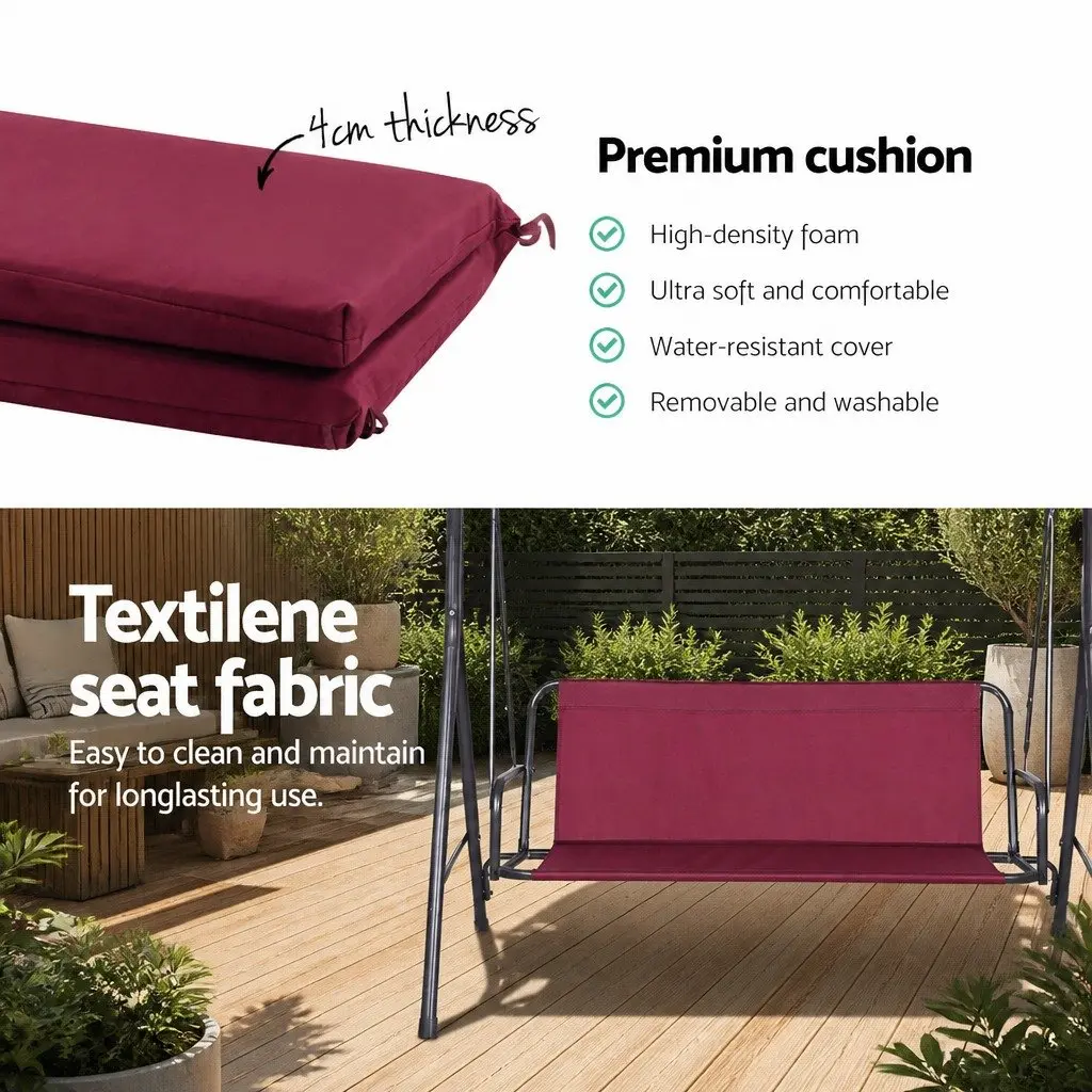 Outdoor Swing Chair 3 Seater Garden Bench Canopy Lounge Furniture Wine Red