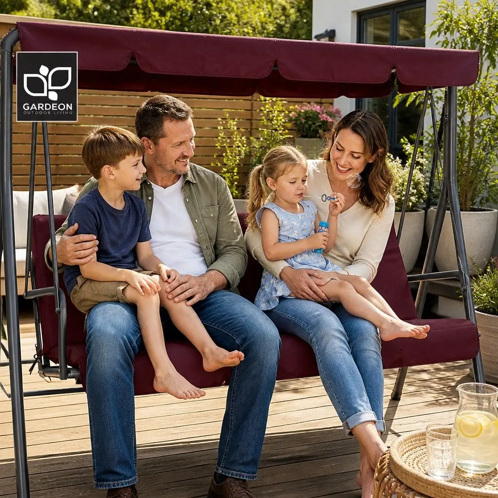 Outdoor Swing Chair 3 Seater Garden Bench Canopy Lounge Furniture Wine Red