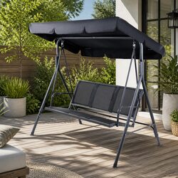 Outdoor Swing Chair 3 Seater Garden Bench Canopy Furniture Black Adjustable