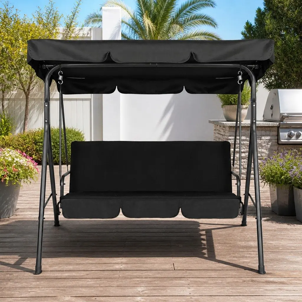 Outdoor Swing Chair Adjustable Canopy 3 Seater Black Lounger