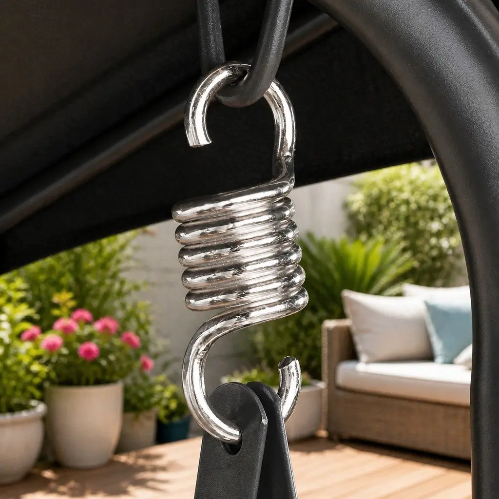 Outdoor Swing Chair Adjustable Canopy 3 Seater Black Lounger