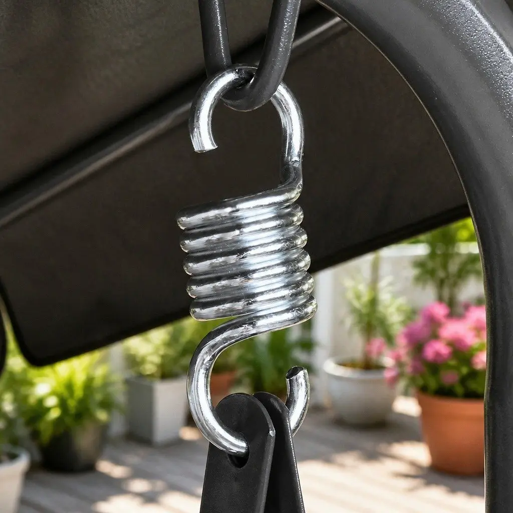 Outdoor Swing Chair Adjustable Canopy 3 Seater Black Lounger