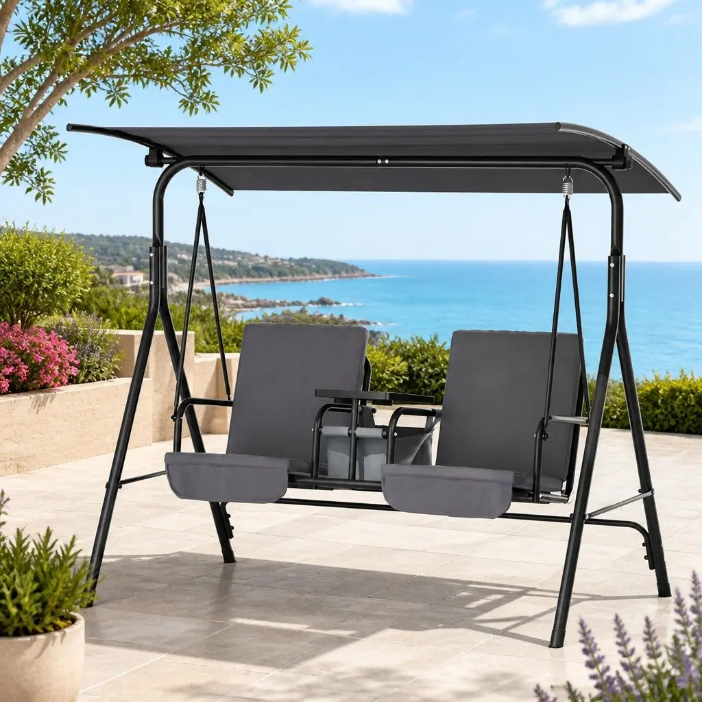 2-Seater Swing Chair with Adjustable Canopy