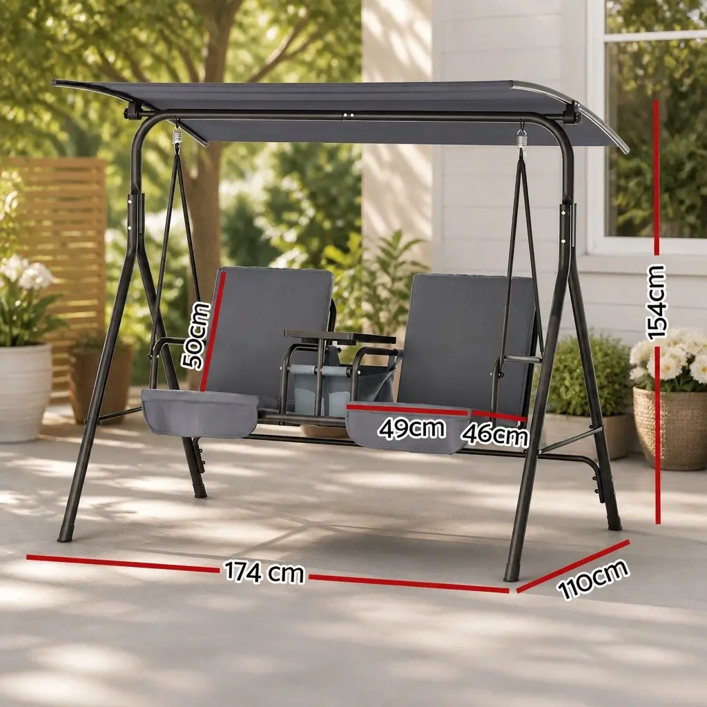 2-Seater Swing Chair with Adjustable Canopy