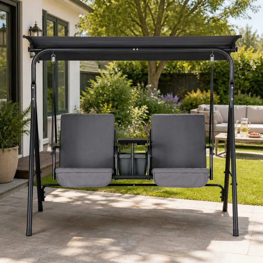 2-Seater Swing Chair with Adjustable Canopy