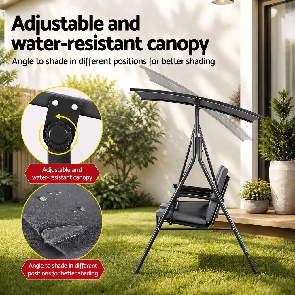 2-Seater Swing Chair with Adjustable Canopy