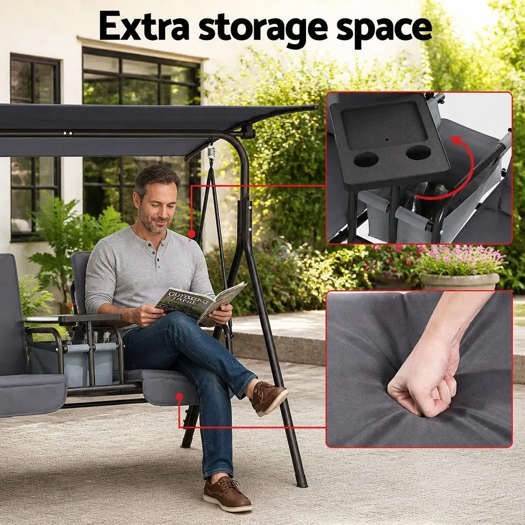 2-Seater Swing Chair with Adjustable Canopy