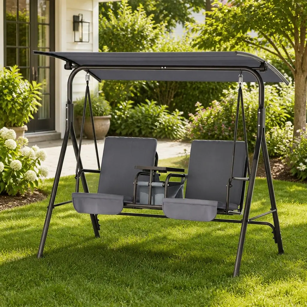 2-Seater Swing Chair with Adjustable Canopy